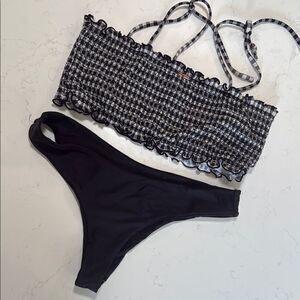 Wallflower Black and White Checkered Bikini Set.  Size Medium